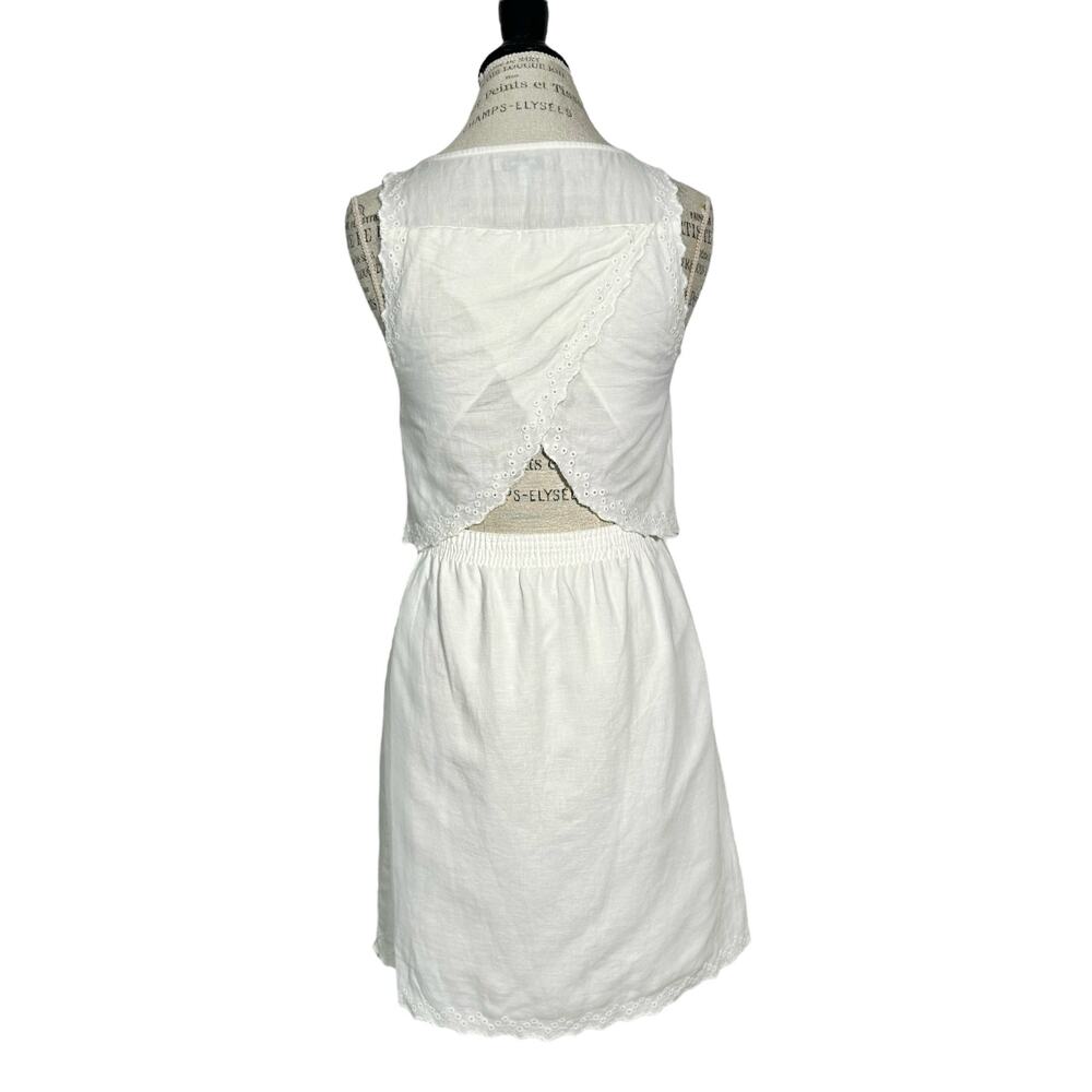 Madewell | Women | White Linen Blend Crossback Eyelet Spring Mini Dress | Size 2 - Picture 3 of 14